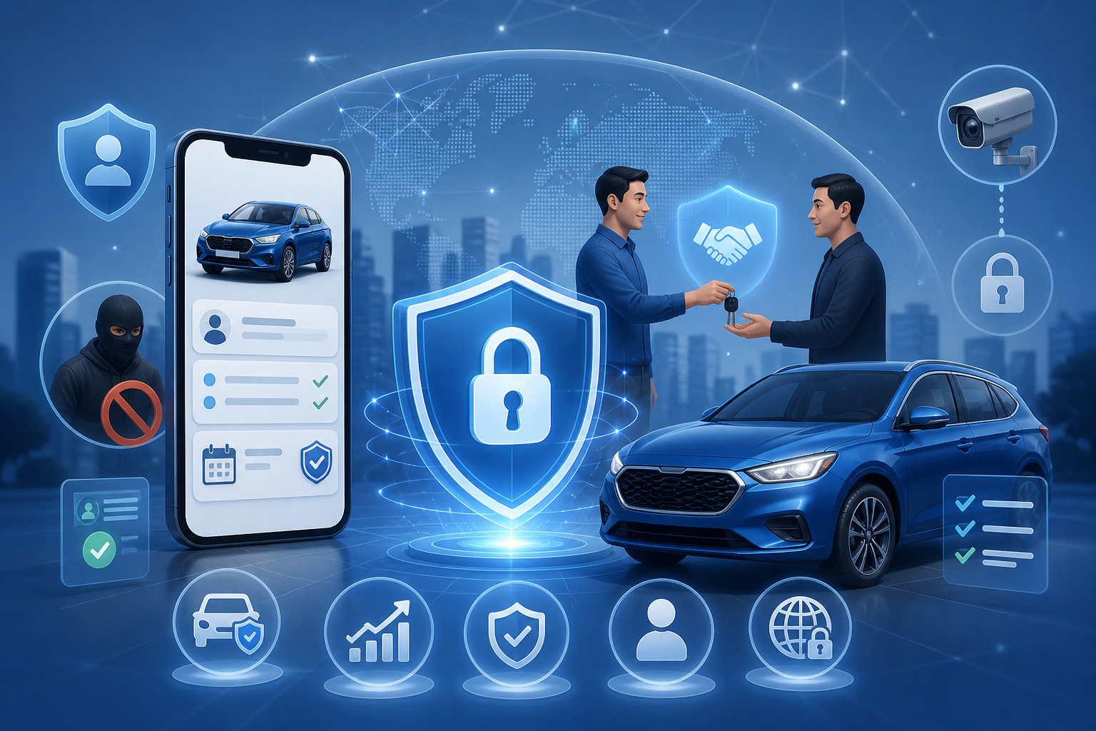 bảo vệ tài sản, giảm rủi ro, chủ xe, sử dụng RentID, giao xe an toàn, phòng chống lừa đảo, an ninh mạng, bảo mật thông tin, thuê xe trực tuyến, dịch vụ cho thuê xe, RentID, ứng dụng an toàn