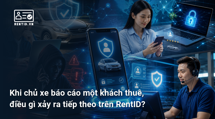Khi chủ xe báo cáo một khách thuê, điều gì xảy ra tiếp theo trên RentID?