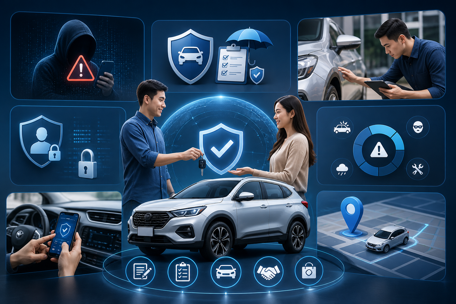 cho thuê xe tự lái, an toàn khi cho thuê xe, quản lý rủi ro, lừa đảo trong cho thuê xe, bảo hiểm xe tự lái, kiểm tra xe trước khi cho thuê, bảo mật thông tin khách hàng, hướng dẫn cho thuê xe an toàn.