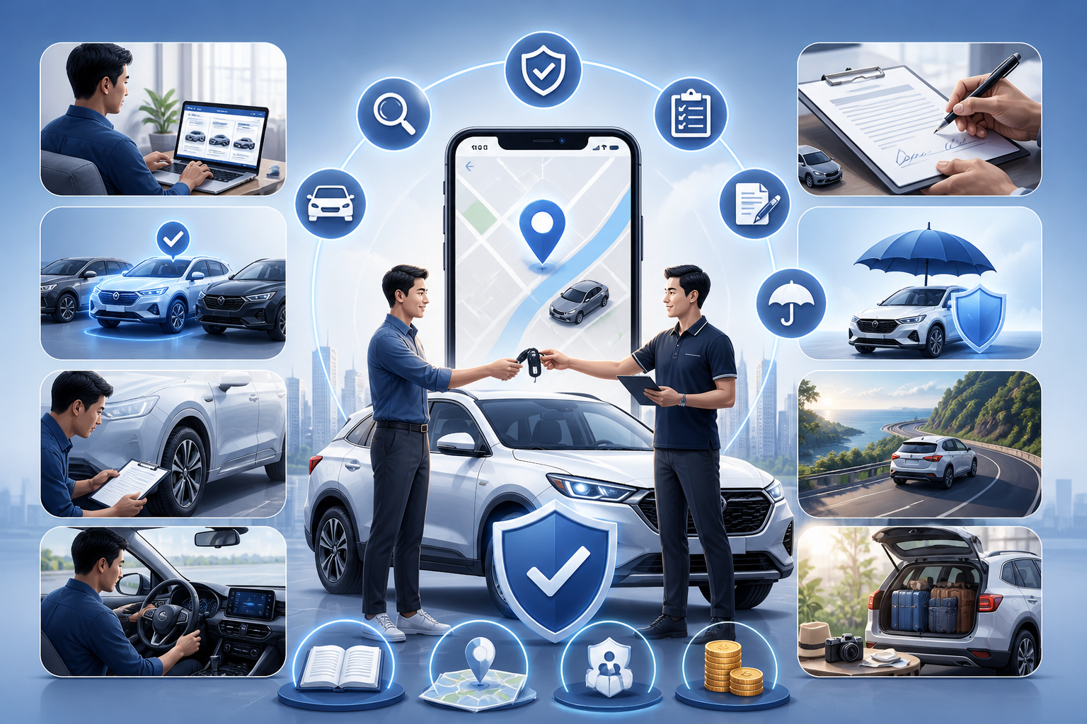 thuê xe tự lái, an toàn khi thuê xe, thông tin thuê xe, xác minh trước khi nhận xe, cẩm nang thuê xe, lưu ý khi thuê xe, dịch vụ cho thuê xe, hợp đồng thuê xe, bảo hiểm xe tự lái, kiểm tra xe trước khi nhận, kinh nghiệm thuê xe, lựa chọn xe tự lái.